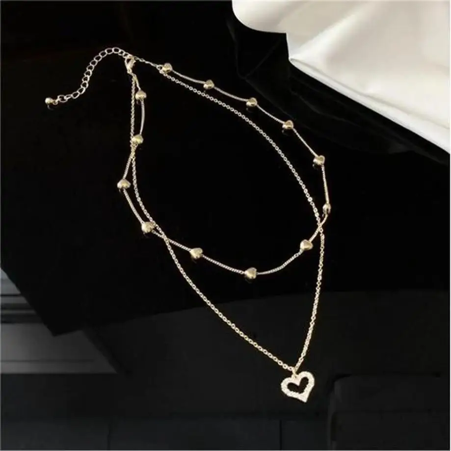 1 Pcs Super Fairy Girl Clavicle Chain Necklace Japanese And Korean Personality Double Love Full Diamond Necklace Female