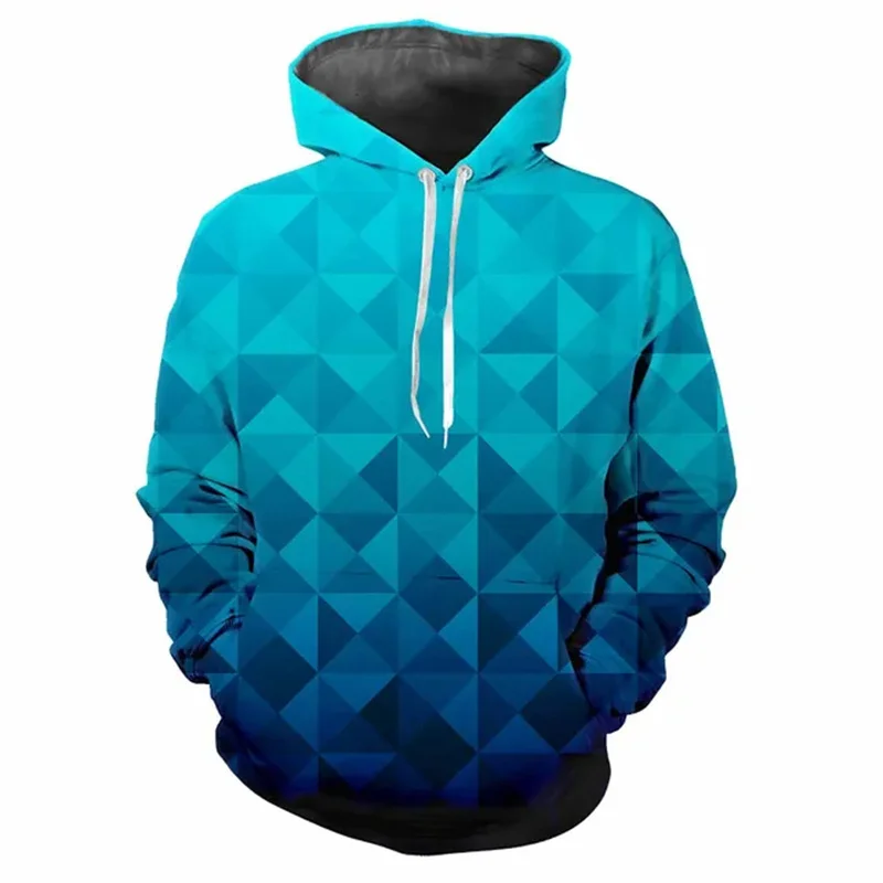 Sudadera con capucha con estampado 3D de cuadrados coloridos para hombre, sudadera con patrón geométrico, sudaderas casuales de moda, jersey de gran tamaño, mangas largas