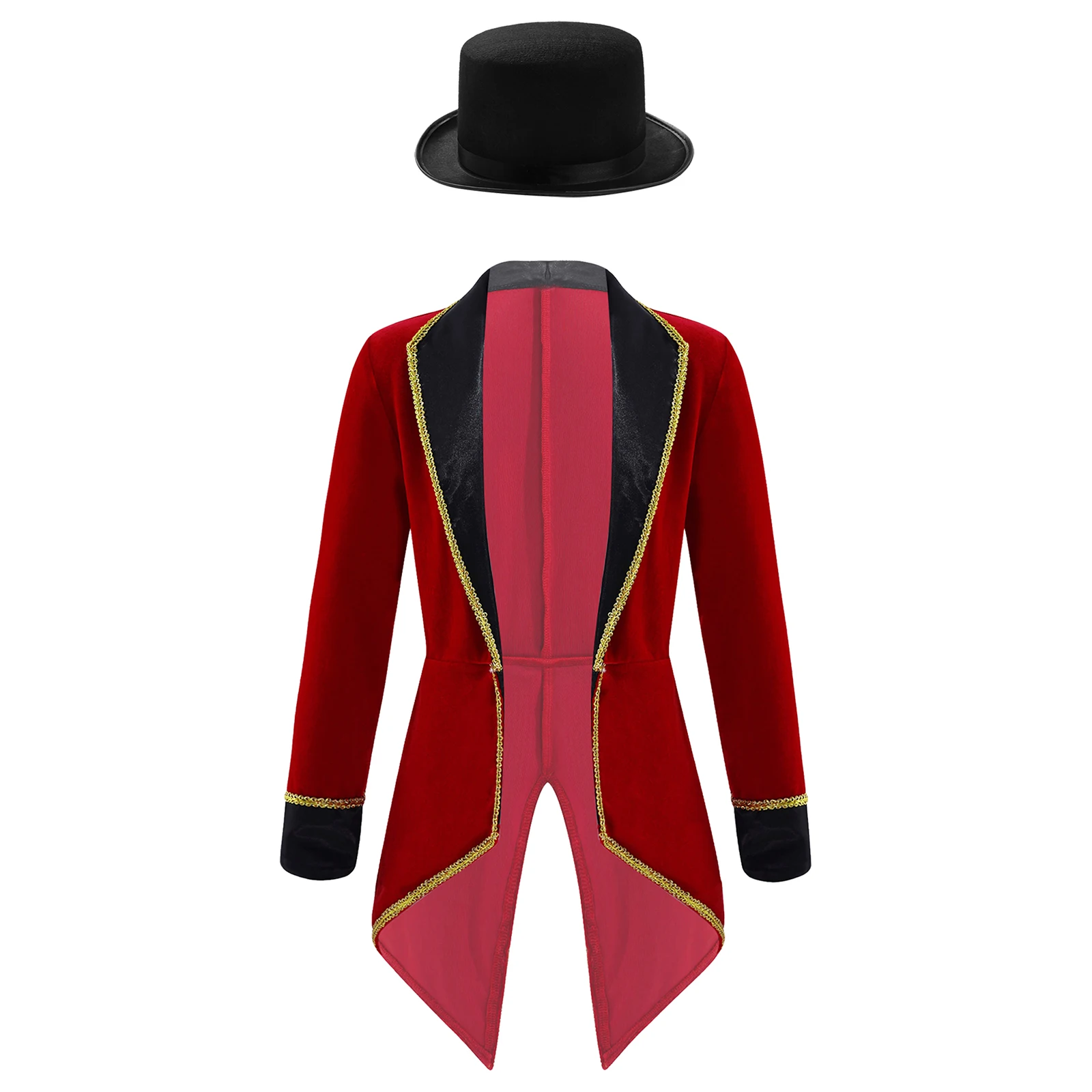 

Child Girls Halloween Circus Ringmaster Cosplay Costume Long Sleeve Tailcoat with Felt Hat Theme Party Magician Showman Outfits