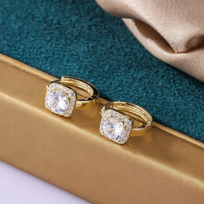 Luxury Crystal Round Stone Square Metal Hoop Earrings For Women Vintage Gold Color Ear Buckle Wedding Jewelry Valentine Day Gift