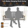 2-Person Patio Porch Swing Chair, Outdoor Rattan Swing Bench with Acacia Wood Armrests & Two 118” Hanging Ropes 3