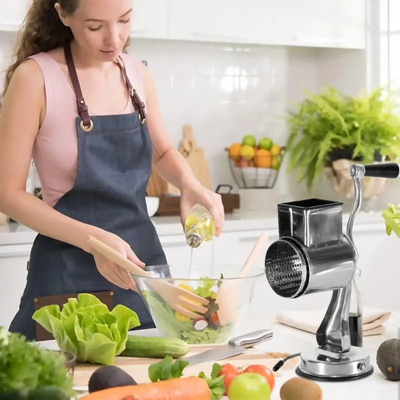 

Multifunctional Cheese Grater Stainless Steel Vegetable Cutters Hand Crank Cheese Grater With Suction Kitchen Accessories