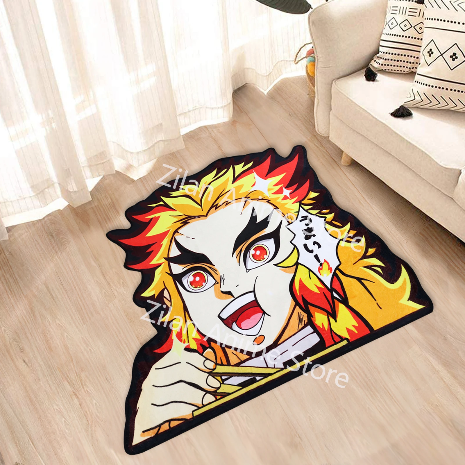 Customization Irregular Anime Rugs Rengoku Kyoujurou Demon Slayer Cartoon Handmade Carpet Area Rug for Home Decor