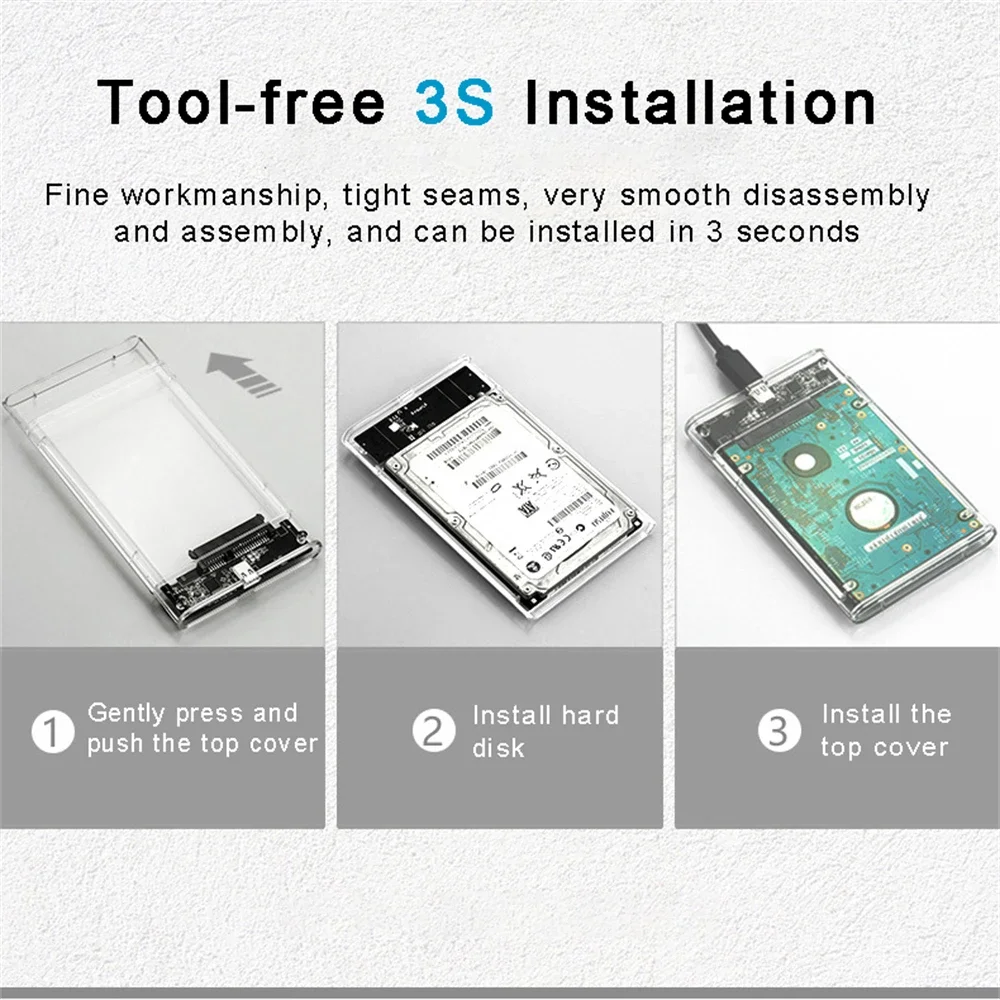 CŸ USB 3.1 SATA ǻ  ϵ ̺ ũ HDD Ŭ, 2.5 ġ 9.5mm ϵ ũ SSD ڽ, ִ 5TB 