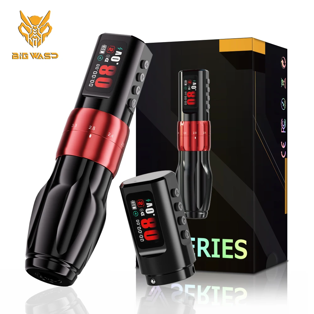 BIGWASP Professional Wireless Tattoo Machine Pen Adjustable Stroke 2.0-4.2mm OLED Display 2000mAh Two Battery For Tattoo Artists