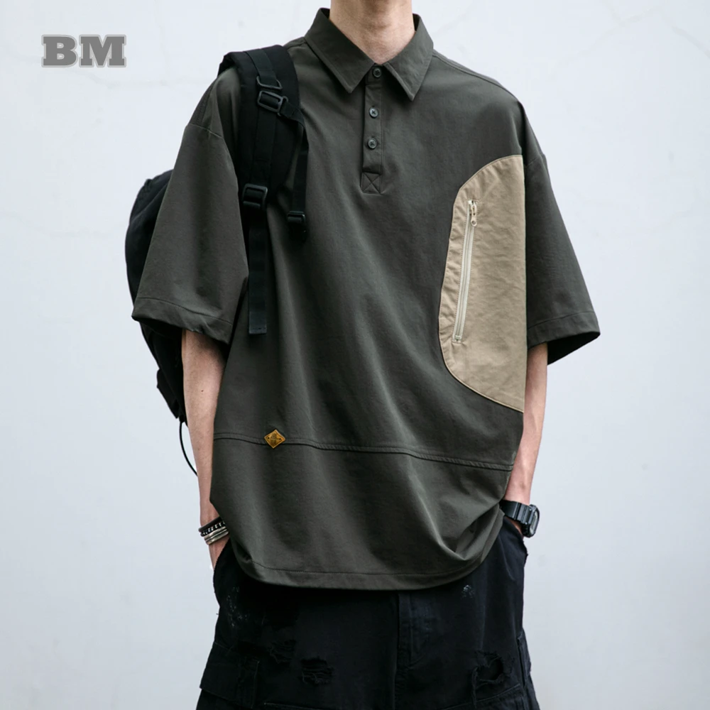 

Japanese Streetwear Summer High Quality Short Sleeve Shirt Men Clothing Harajuku Casual Polo Shirt Korean Pluse Size Fashion Top