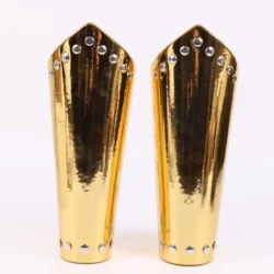 Medieval Lace - Up Leather Arm Bracer for Cosplay and Role Play (2pcs Gold)