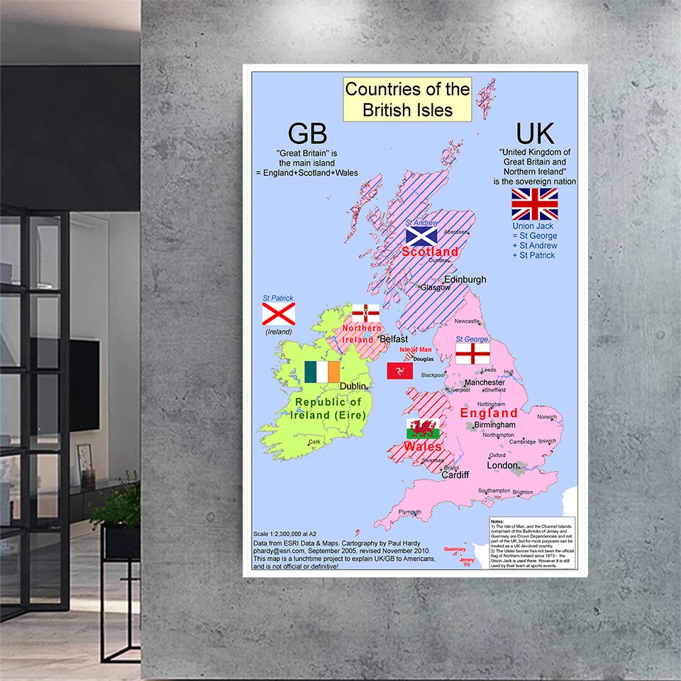 100*150 Cm The United Kingdom Map Art Poster Non-woven Canvas Painting Wall Sticker Card Home Decoration School Supplies