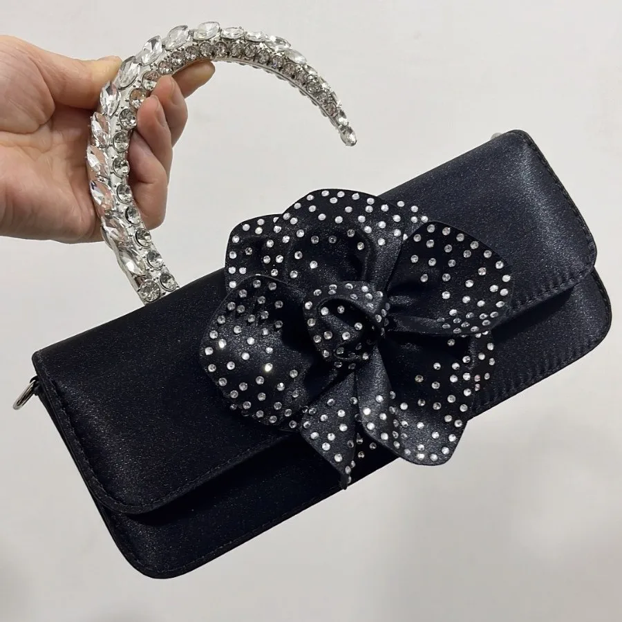 Diamond Flower Tote Bags Women Boutique Summer Holiday Handmade Woven Rhinestone Beach Purses And Handbags Wedding