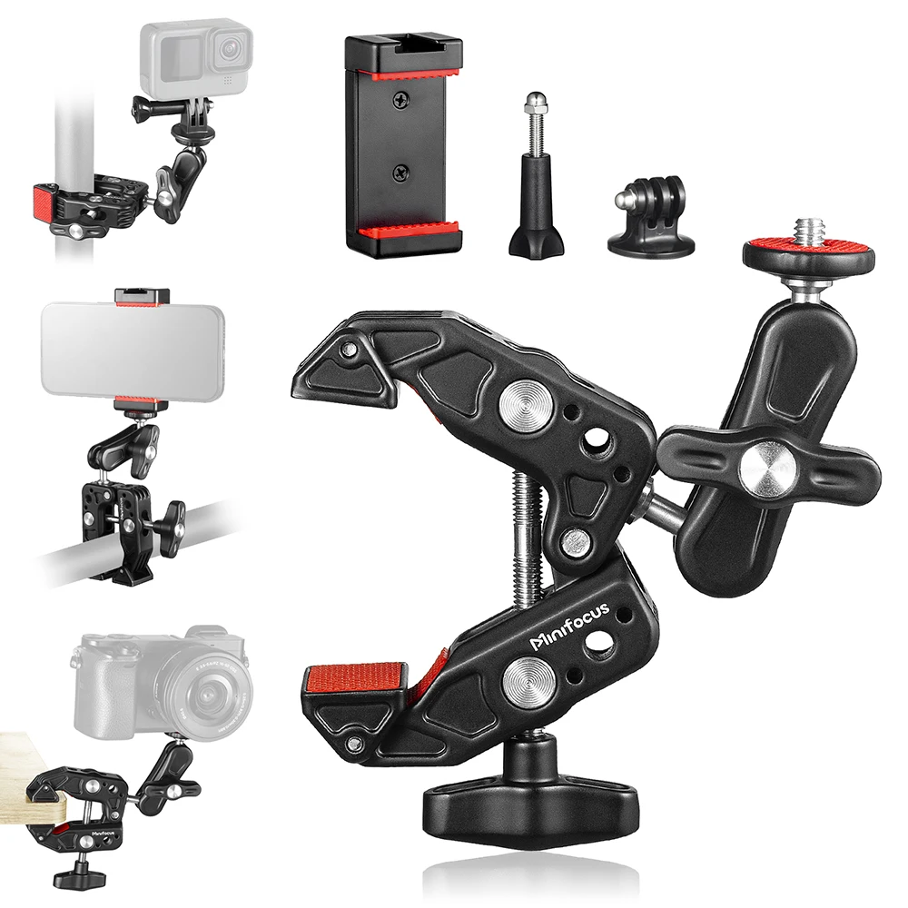 Super Camera Morsetto Mount Monitor 360 ° Ballhead Magic Arm Adapter 1/4 "-20 E 3/8"-16 Thread Per Canon Nikon Gopro Led Fill Light