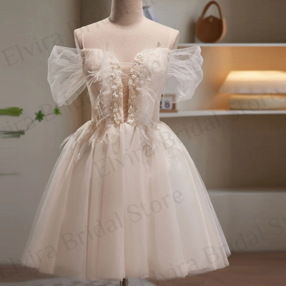 

Chic Ivory A-Line Homecoming Dresses Tulle Ladies Lace-Up Off The Shoulder Sequins Beads Pearls Backless Short Party Gowns 2023