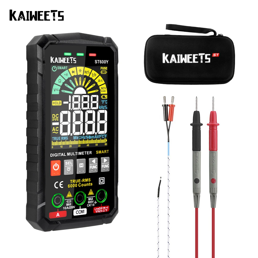 

KAIWEETS ST600Y Ture RMS Digital Multimeter Auto Range NCV Intelligent Multimetro Tester AC DC Voltage Capacitance Ohm Hz Meter