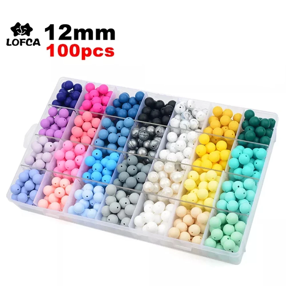Lofca 12mm 100pcs Silicone Beads Round Teether Baby Nursing