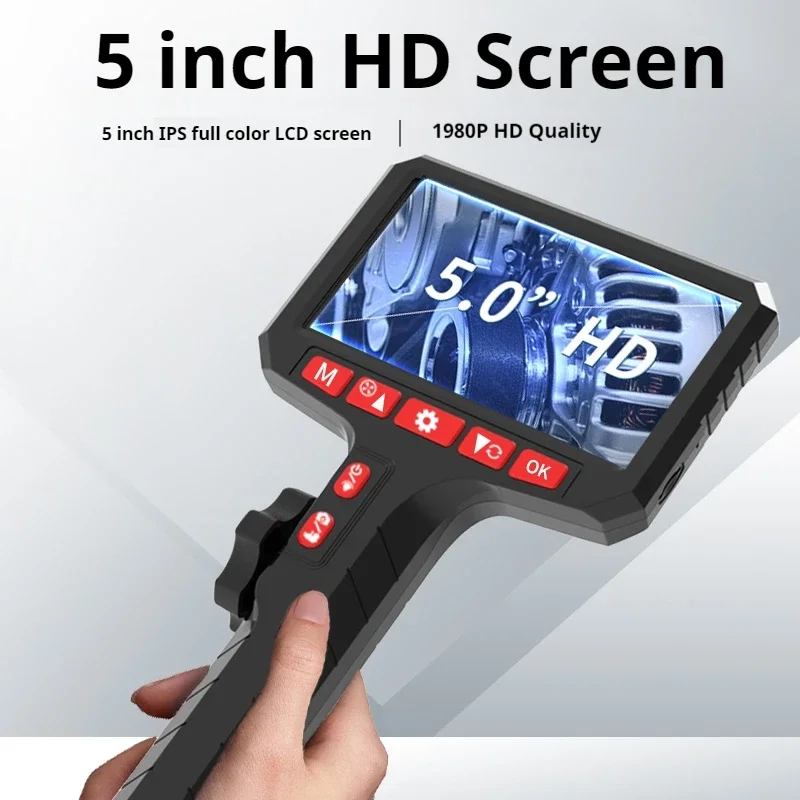3.9mm 5 million pixels HD Two-Way Rotary 360° Industrial Piping Endoscope Camera Borescope Inspection with 5.0 Inch 3