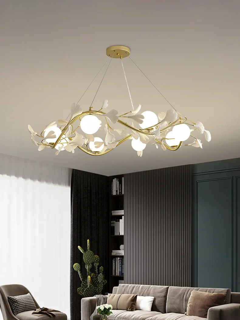 

ginkgo leaf chandeliers led pendant lights Master bedroom suspension luminaire lamps for living room Light fixture Dining room