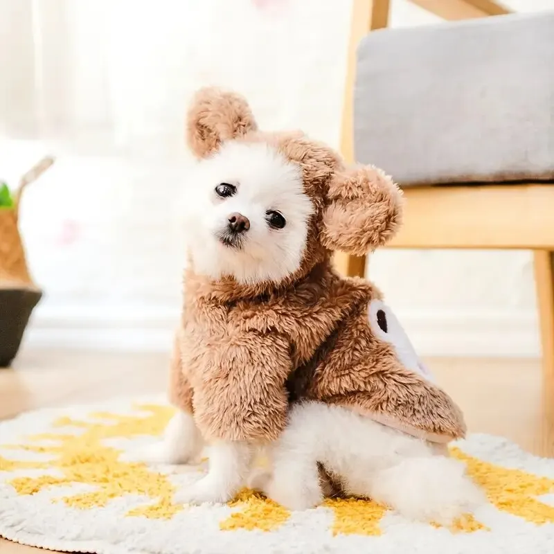 Winter Dog Coat Puppy Warm Fleece Hoodies Cute Bear Design Pet Jumpsuit Soft Pet Clothes Dog Cats Teddy