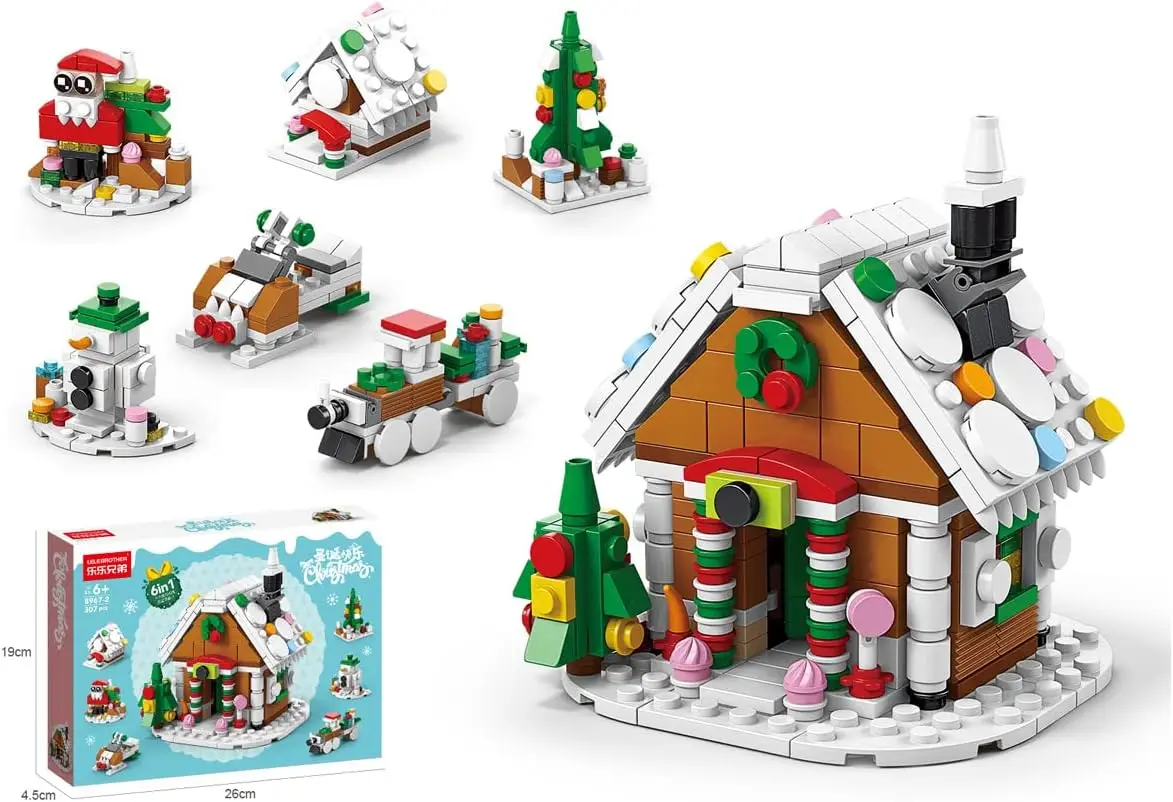 

ZMBlock Ginger House Building Blocks Toys 6-in-1 Christmas Snow House Toy Santa Building Kit Gift for Christmas 307PCS