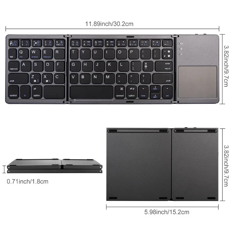 접이식 무선 키보드 울트라 슬림 터치패드 블루투스 키보드 포르투갈어 PC Mac 스마트폰 윈도우 iOS 안드로이드용