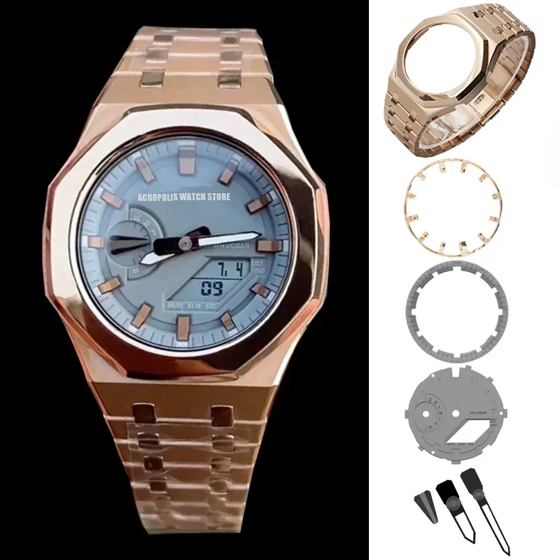 

GEN5 Gen4 Mod Kit For Casioak GA2100 GA2110 Metal Bezel With Screw Modification Stainless Steel Case 4 in1 DIY Kit Rubber Strap