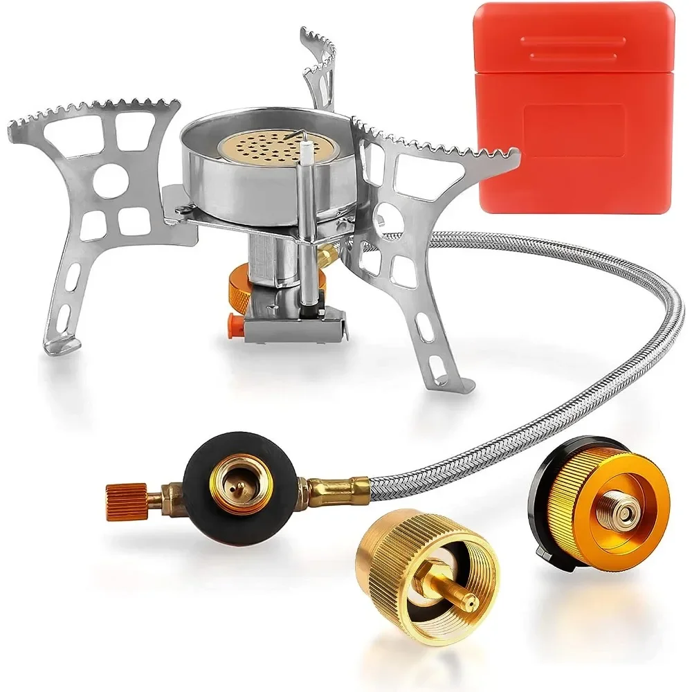 

Camping Stove with Collapsible Gas Stove with Piezo Ignition-Lightweight-Windproof-Butane Adapter Mini Stove Kit for Hiking