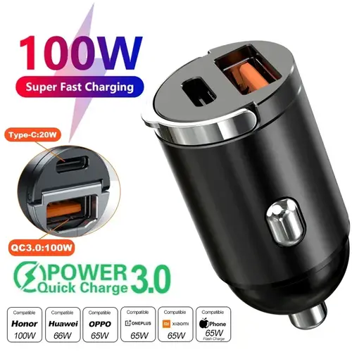 Car 200W Dual Port Mini USB Charger Ultra Fast Charging Cigarette Lighter Socket 12-24V Aluminum Cell Phone Charging Adapter - Image 9