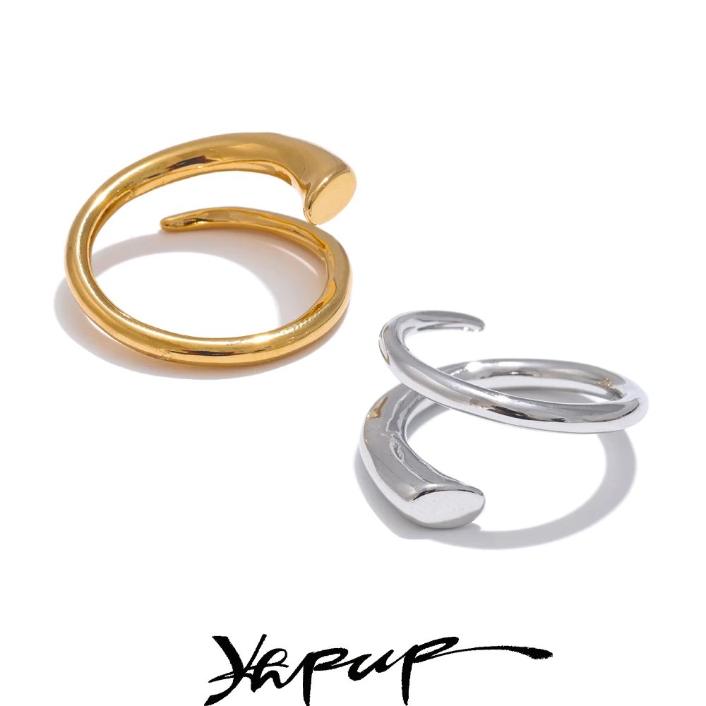 Yhpup Minimalist 316L Stainless Steel Metal Fashion Ring
