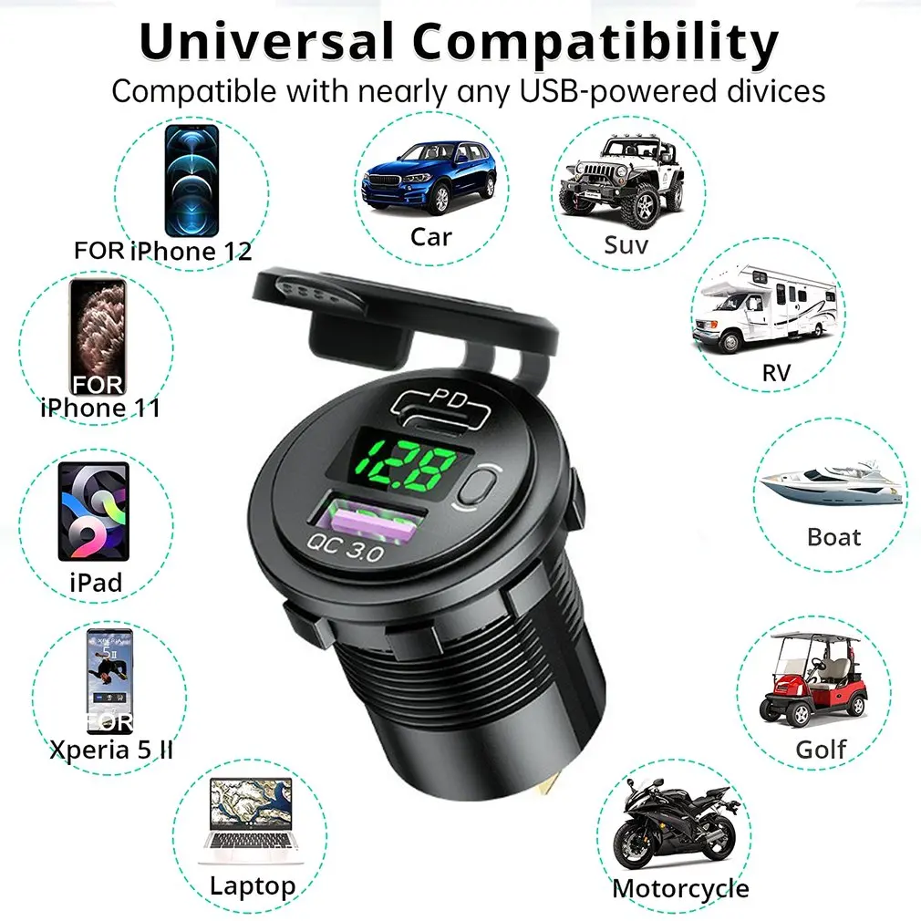 ġ   ܼƮ   USB , 60W PD Ÿ C/QC 3.0, 12V 24V ڵ Ʈ Ʈ RV 