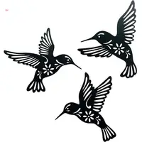 3Pcs Metal Hummingbird Wall Art Decor Hollow Out Iron Black Bird Statue Ornament 1