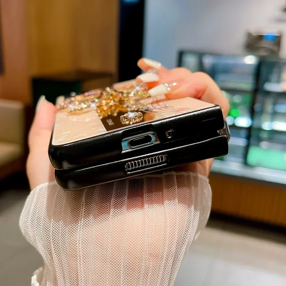 Lüks Kelebek Yüzük Stand Tutucu Telefon Kılıfı Samsung Galaxy Z Fold 6 5 4 3 Fold6 5G Darbeye Dayanıklı Arka Kapak Koruması_voghion.com