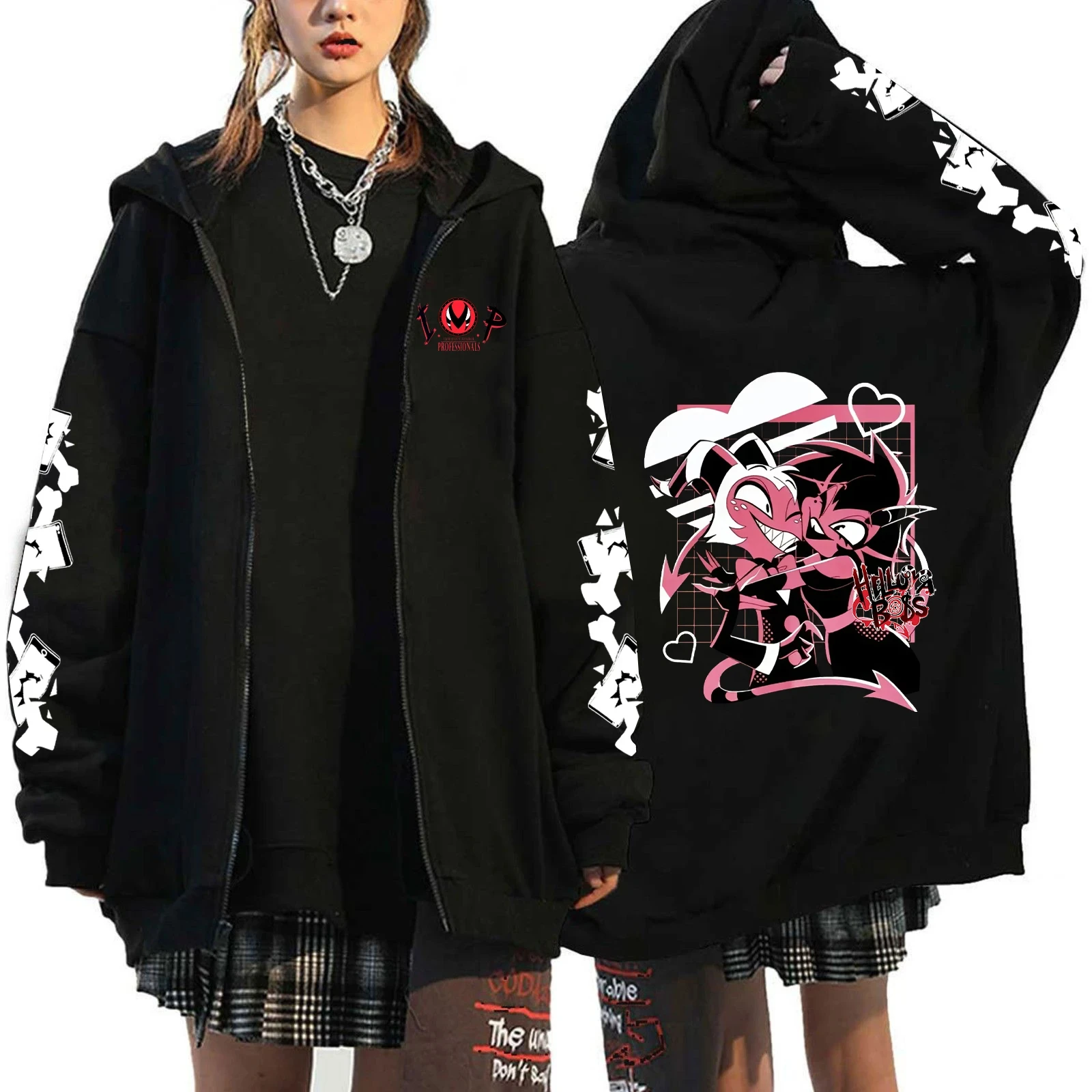 Helluva Boss New Devil Black Men's and Women's Animation anime Leisure Fans 2d Printed Zipper Hoodie zip up hoodie print hoodies