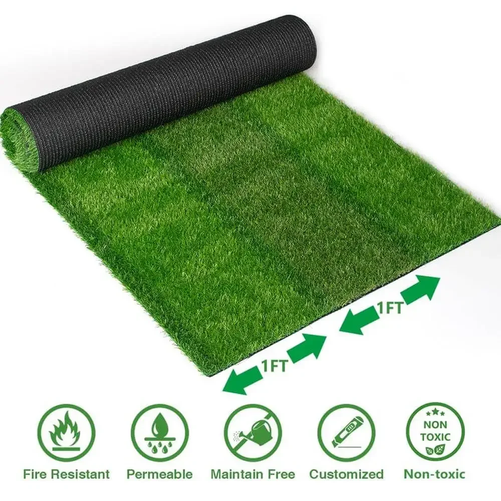 Green Striped Fake Grass Runner Low Maintenance All-Weather Turf Indoor Outdoor Use