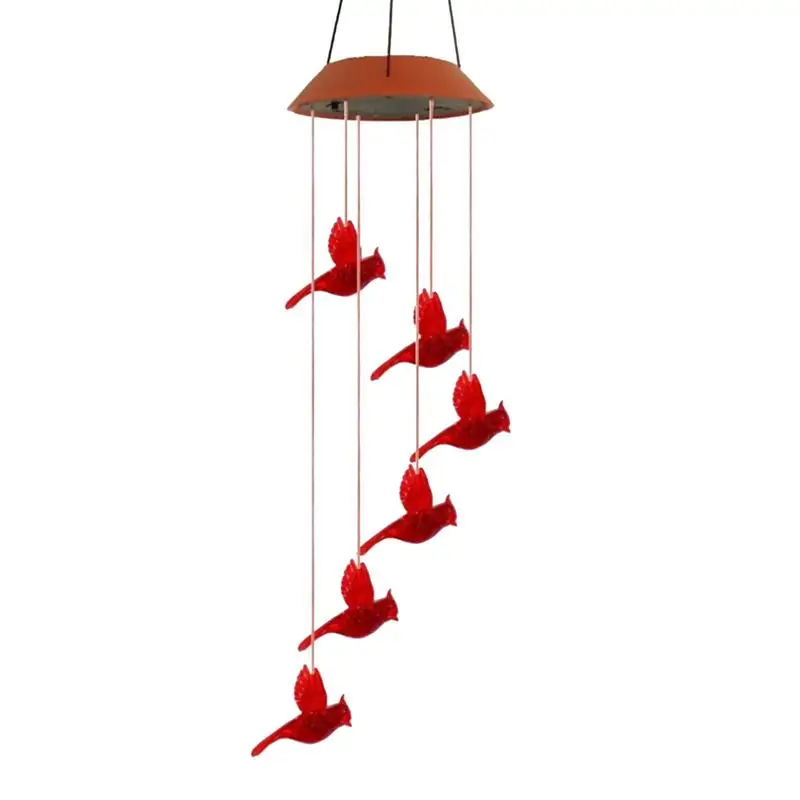 

Hummingbird Wind Chimes Spiral Solar Powered Cardinal Windchime Red Bird Wind Lights With 6 LED Memorial Bird Windchime For