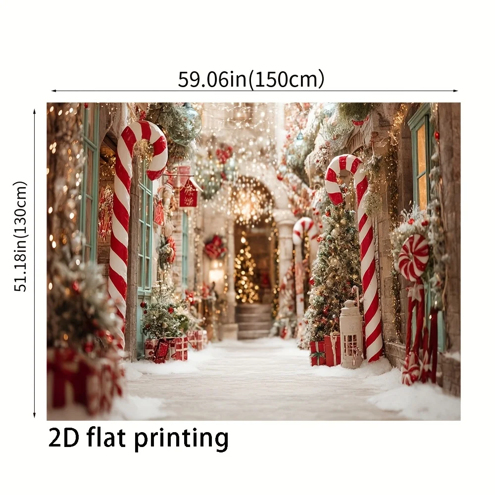 2D flach, 1 Stück Zuckerstangenbaum Weihnachts-Hintergrundtuch – Winterfoto-Hintergrund, Urlaubsparty-Dekoration, Zuhause – Detail 7