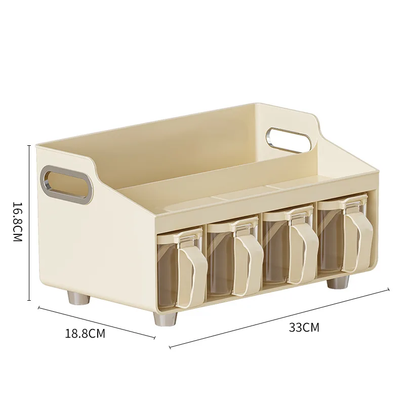 All-in-one Kitchen Spice Organizer Drawer Spice With Spoon And Lid 4-Cell Seasoning Storage Box With Top Table And handle 6