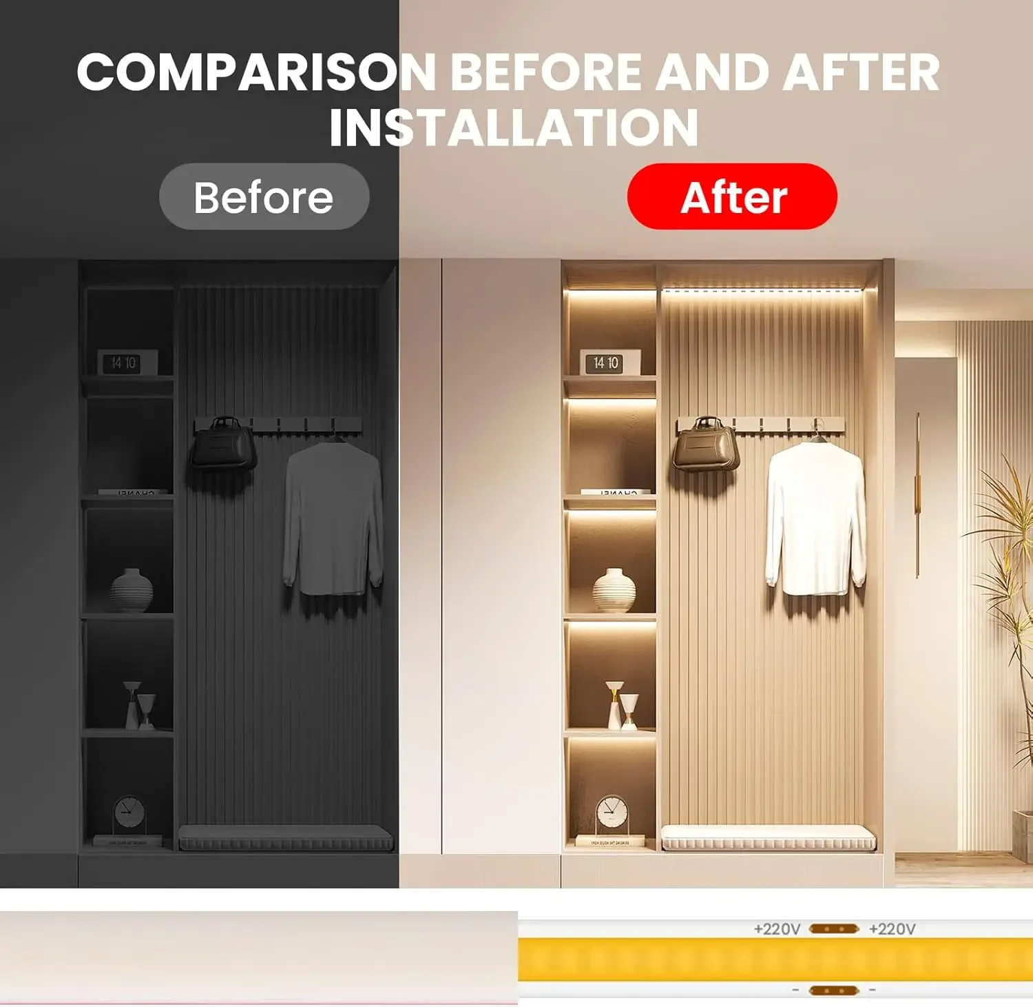 COB LED 스트립 220V 스위치 ON/OFF EU 플러그 포함 220V LED 스트립 조명 주방 홈룸 장 유연한 램프 테이프