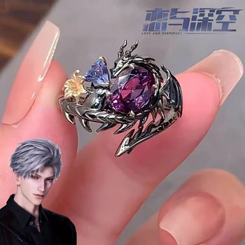 Gioco Love and Deepspace Sylus Anello cosplay Anelli per dita in lega regolabili Decorazione floreale