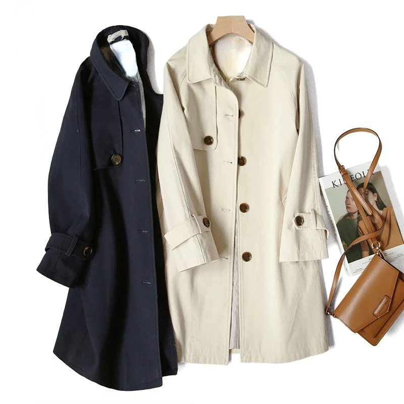 

2023 New Spring Autumn Trench Coat Woman Korean Loose Single-breasted Mid-Long Women Trench Coat Overcoat Windbreaker Female