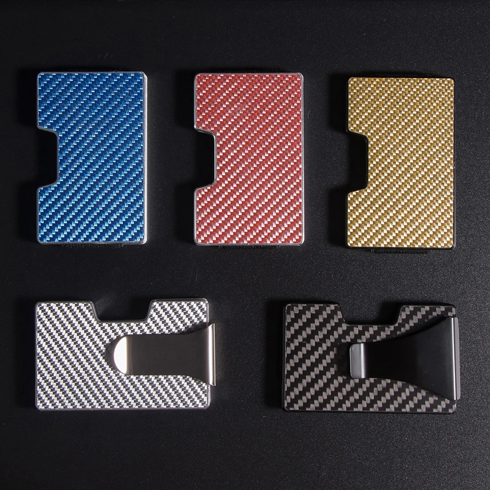 CASEKEY Real Carbon Fiber Aluminum Wallet Ultra Thin Rfid Protection Metal Card Holder Male Purses Money Bag Wallet Tarjetero
