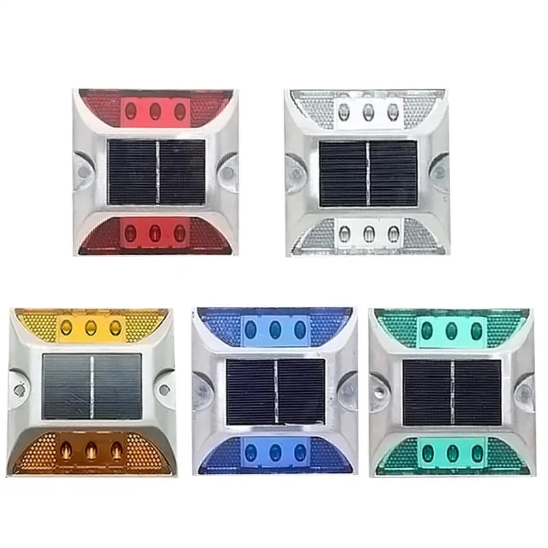 Solar Ground Lights Outdoor Ground Color Road Stud Flash Light Warning Solar Power Square Aluminum IP68 Waterproof LED Road Stud 1pcs