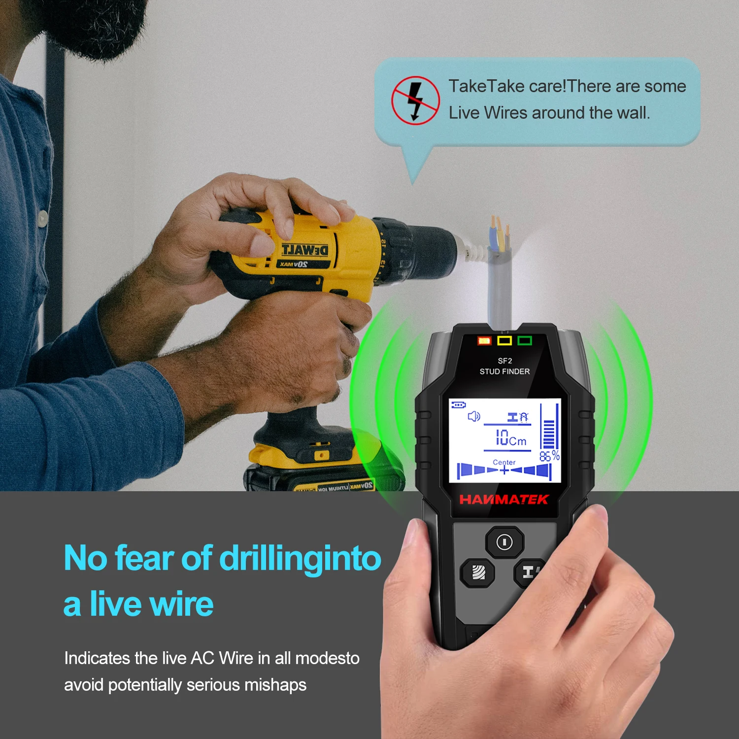HANMATEK SF2 Stud Finder Wood Studs Metal Detecion Detection of live cable Metal Depth Measurement Finder Wall Detector Scanner 5