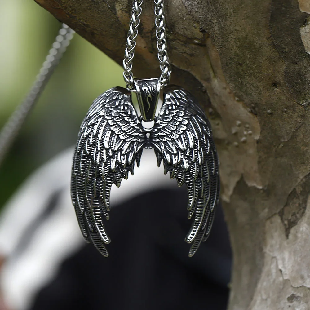 Angel Wing Mens White Gold Diamond Pendant Wings Locket Necklace