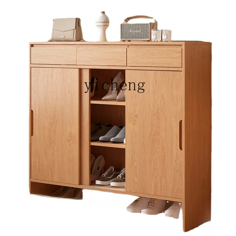 

Zf Solid Wood Sliding Door Shoe Cabinet Home Door Indoor Modern Minimalist Oak Living Room Storage Hallway Cabinet