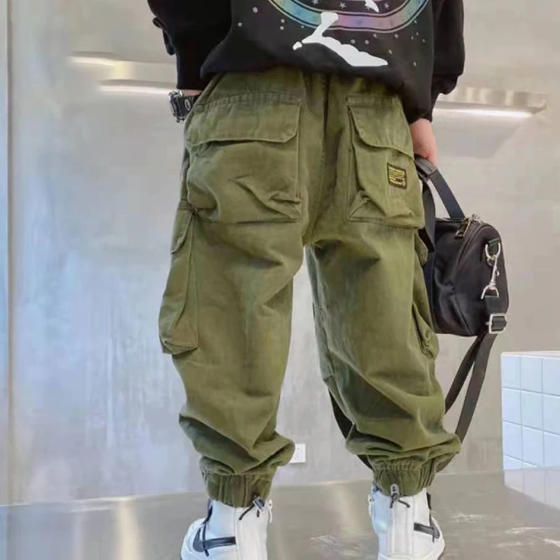 Boys Cargo Pants Winter Autumn Thick Boys Trousers Casual Kids Fleece Sport Pants Teenage Children Clothes For 110-170cm