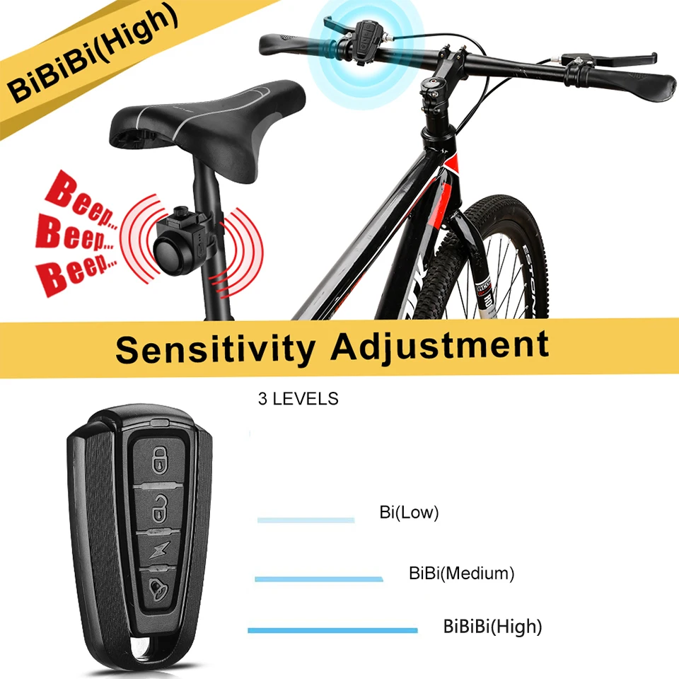 Elecpow Wireless Waterproof Bike Vibration Alarm USB Charging Remote Control Bicycle Motorcycle Electric Vehicles Alarm System led warning lights