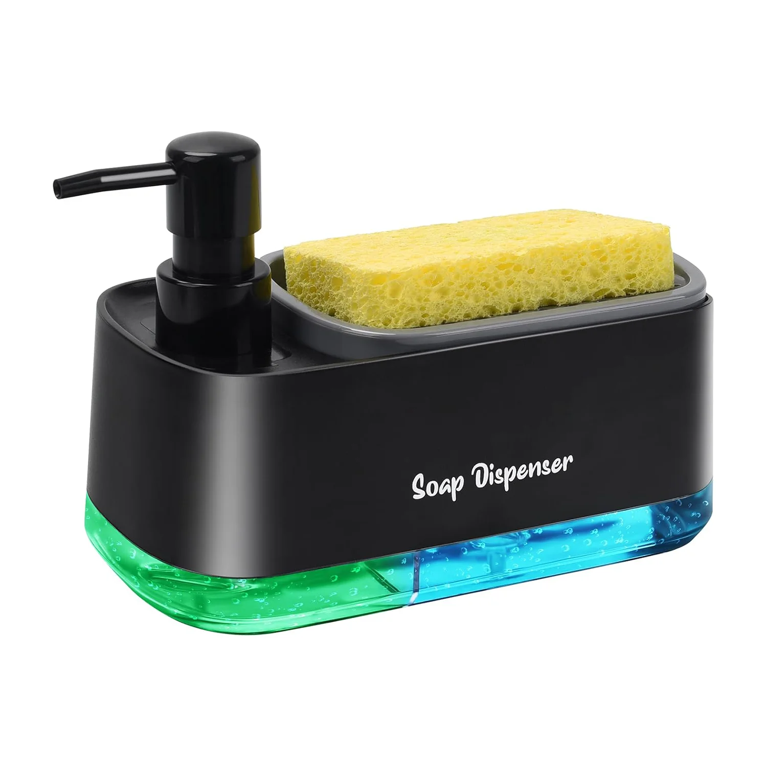 סט מתקן לסבון ידיים וכלים למטבח מתקן סבון כפול עם מחזיק ספוג 3 ב-1 עבור חדר רחצה שירותים מטבח