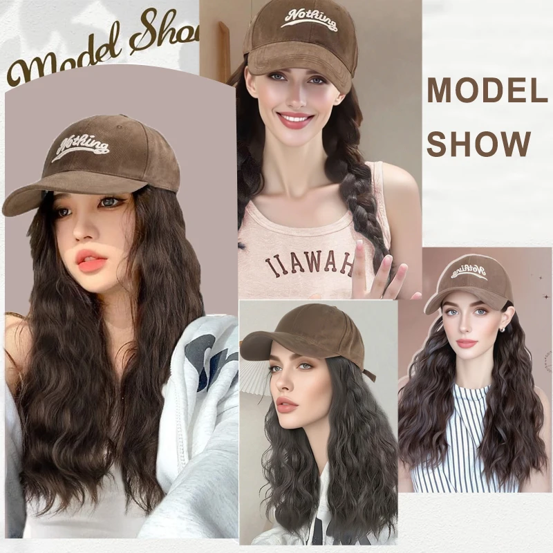 LUPU Women's Baseball Cap Strap Hair Extension Heat-Resistant Synthetic 16 inch Adjustable Curly Wig, Suitable for Girls