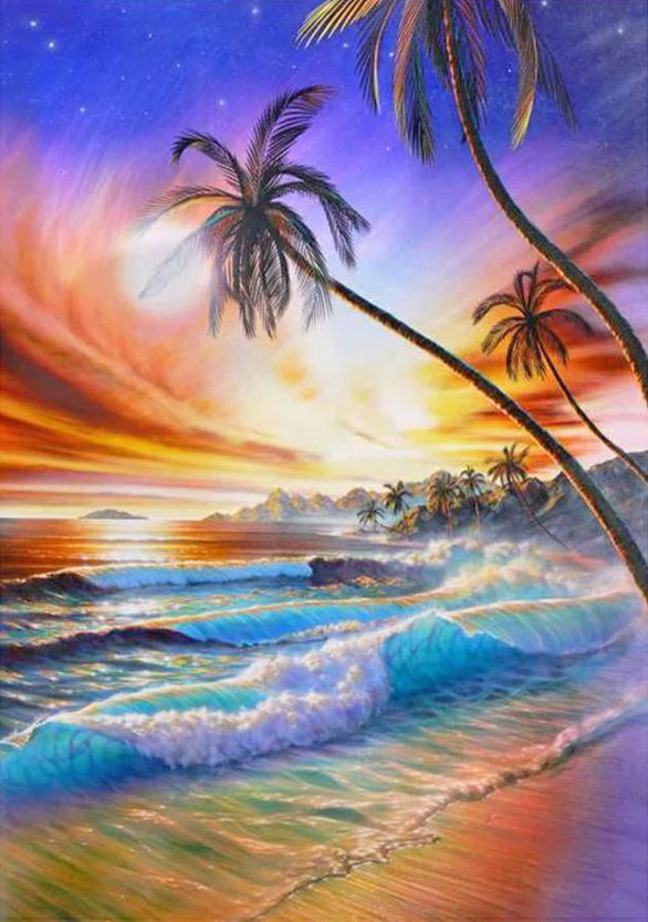 5D DIY Diamond Painting Landscape Sunset Sea Full Drill Embroidery Beach Scenery Mosaic Art Picture of Rhinestones Home Decor 