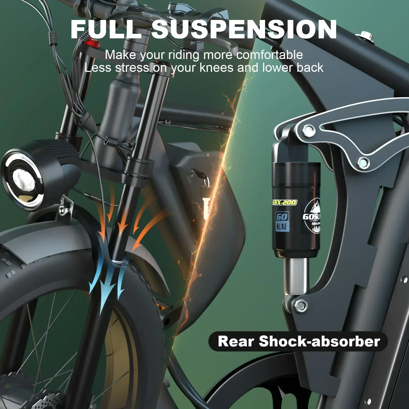 E Bike 2000W 48V 22.4AH Dual Battery Full Suspension 26inch Fat Tire Hidden Snow Beach Electric Zeegr S1