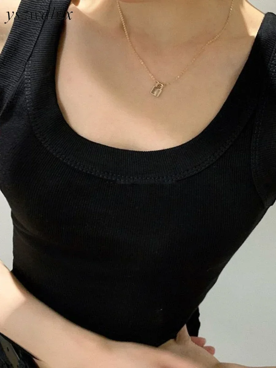 YSZWDBLX Women Tanks Solid Summer Slim Fit Cotton Bottoming Shirts Grey White Black Sexy Womens Clothing Casual Tank Tops 3