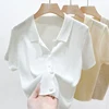 Korean Women's Lapel Short Sleeve Solid Color All Match Slim Knitted Cardigan 2